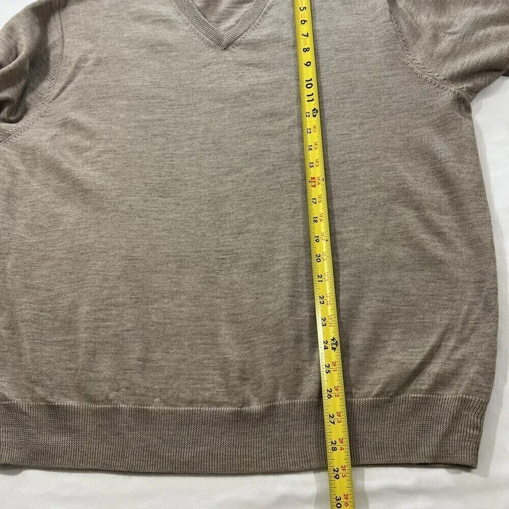 Jos A Bank Sweater Beige Merino Wool Blend V Neck Pullover Long Sleeve Men Sz XL